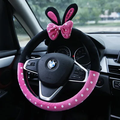 

Cartoon Car Steering Wheel Cover Cute Rabbit Ears Wave Point Female Car Handlebar Cover Four Seasons