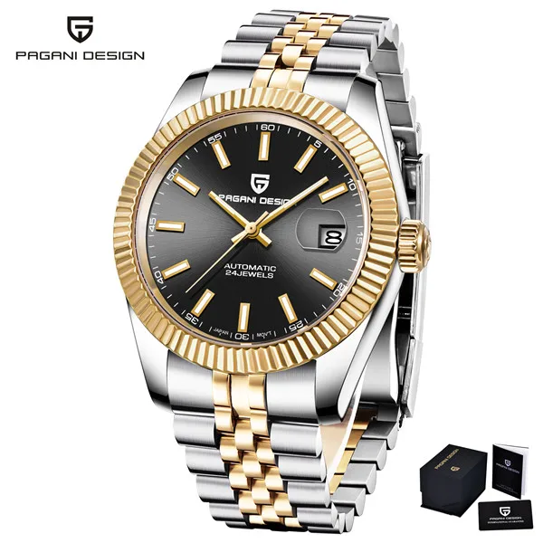 Мужские часы PAGANI дизайнерские брендовые Роскошные автоматические синие 100 м водонепроницаемые спортивные военные механические наручные часы Relogio Masculino - Цвет: Black GOLD