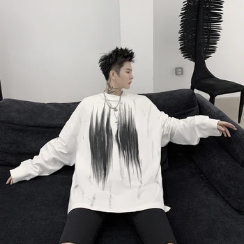 

Male Streetwear Sweatshirt Outerwear Men Irregular Graffiti Print High Street Hip Hop Loose Pullover Sweatshirt