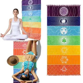

1Pcs Tassels Single Rainbow Chakra Tapestry Towel Mandala Boho Stripes Travel Yoga Mat Tapestry