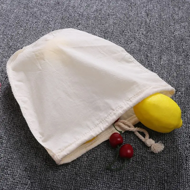 Reusable Cotton Nut Milk Bag Drawstring Fine Mesh Filter Bag Food Strainer for Soy Milk Tea Cold Brew Coffee Fruit Juice Soup