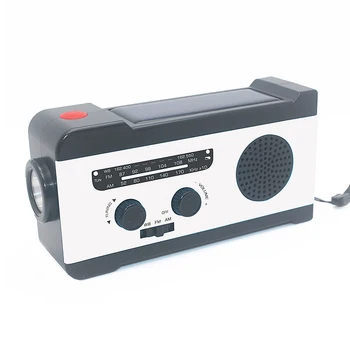 

Hot-Protable Am/Fm Radio Hand Crank Generator Solar Power Radio With Flashlight 2000Mah Phone Charger(White)