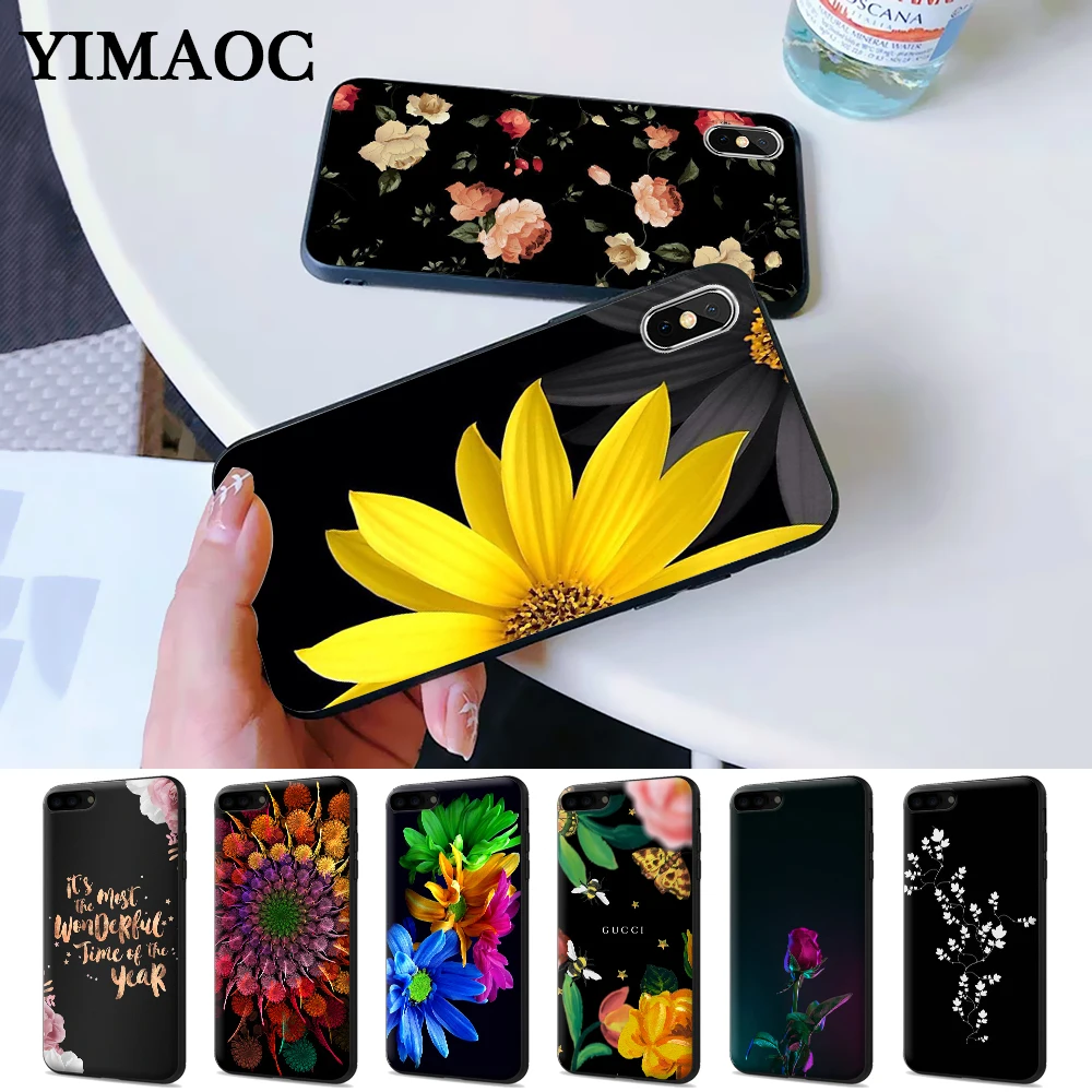 Силиконовый чехол с цветами на темном фоне для iPhone 5 5S 6 6S Plus 7 8 11 Pro X XS Max XR |