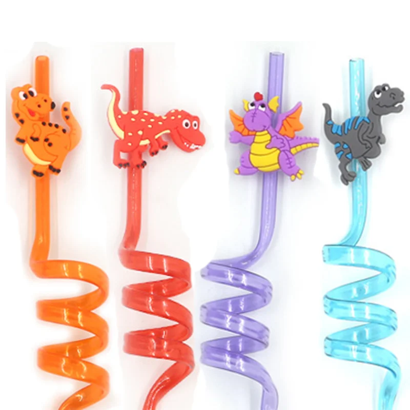 24 Pieces Reusable Dinosaur Straws Plastic Dinosaur Straws for Kids Safari Jungle Dinosaur Theme Straws for Dinosaur Party Decoration Supplies