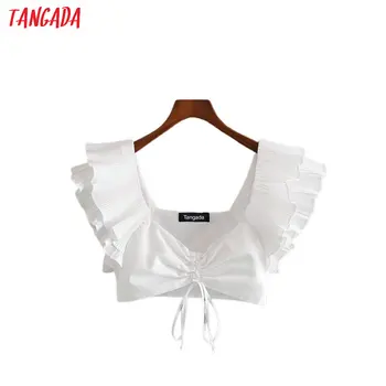 

Tangada Women white ruffles bra Tops Sexy Tanks Strappy Backless Camisole Short Tops 2020 Summer Camis 3H453