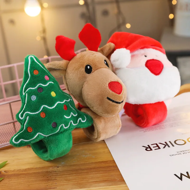 

30cm Cute Santa Claus Plush Toy Pat Bracelet Elk Tree Short Plush Children Bracelet Toy Creative Christmas Gift