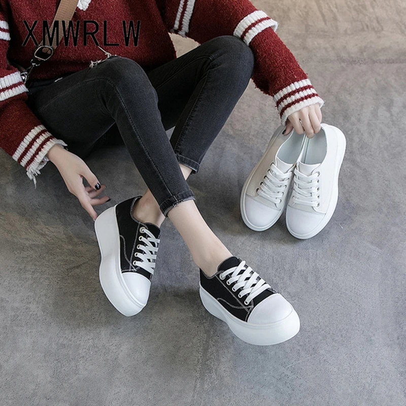 

XMWRLW Casual Canvas Women Shoes 2020 Spring Autumn High Heels White/Black Sneakers Woman Platform Shoes Female Casual Shoe
