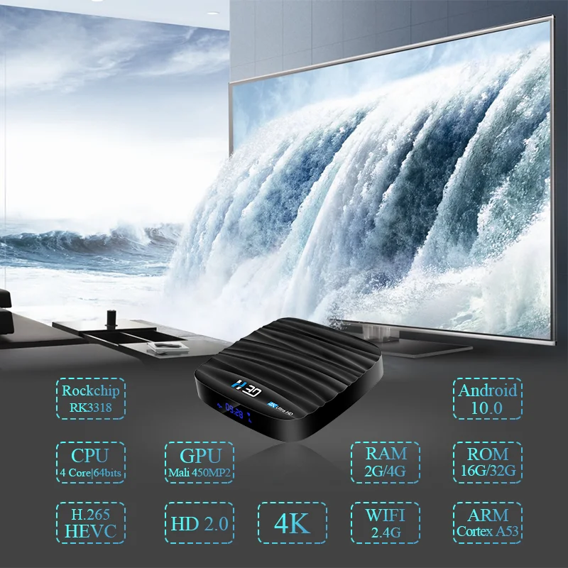 H30 RK3318 ТВ коробка Android 10 0 4 Гб оперативной памяти 32 встроенной 4K медиаплеер Декодер