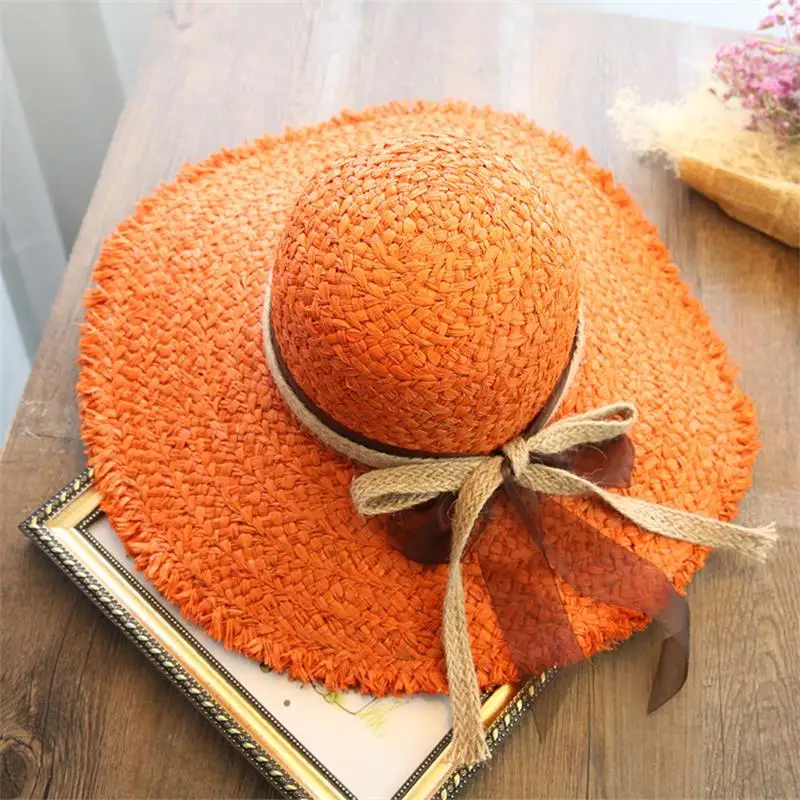 Orange Dilidala, Панама, шляпа для женщин, японская, летняя, ручная вязка, галстук-бабочка, рафия, шляпа от солнца, утолщенная, с бахромой, модная, Солнцезащитная соломенная шляпа - Цвет: Orange