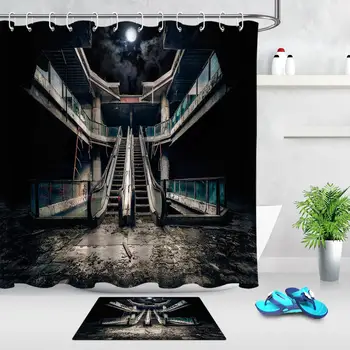 

Dilapidated Gloomy Empty Mall Halloween Bathroom Home Decoration Fabric Shower Curtain Polyester Waterproof Bathtub Decor