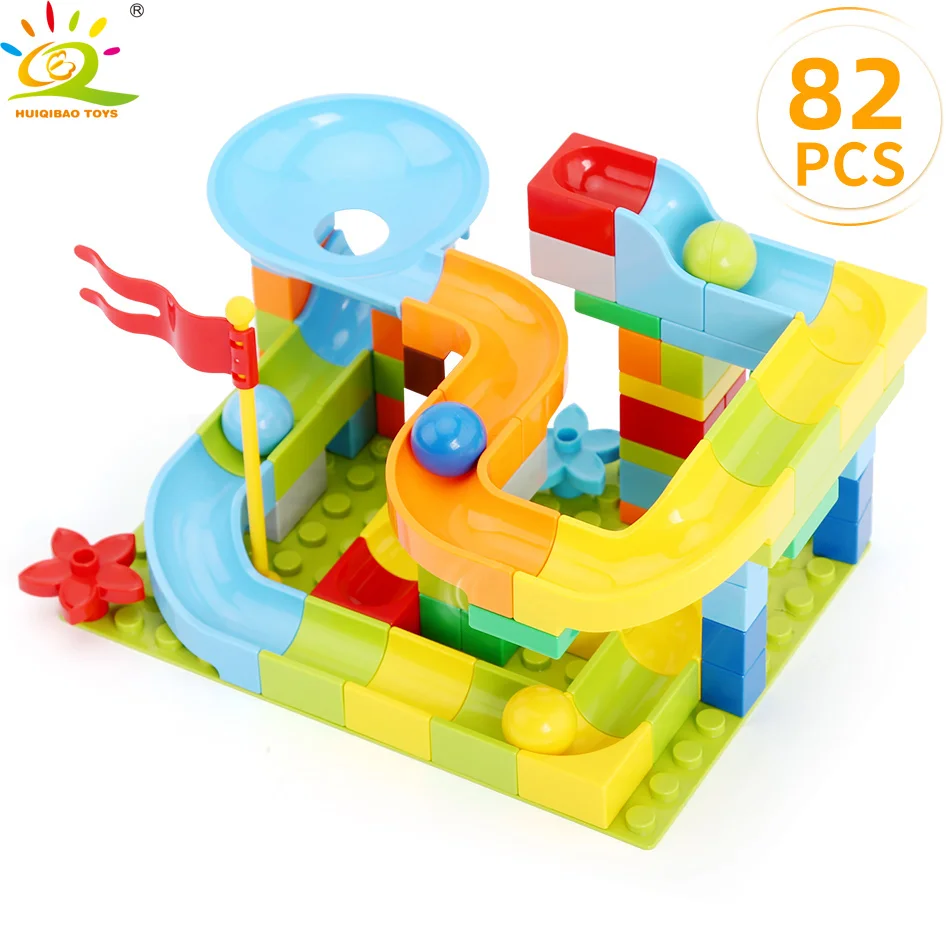 

82Pcs Maze Race Track Slide Big Size Building Blocks Set Legoingly Duploed City Construction Funnel Bricks Toy for children Gift
