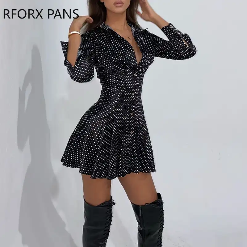 Dot print pleated skater dress Clearance