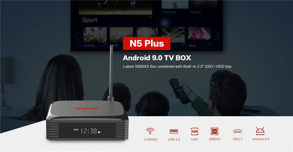 Magicsee N5 PLUS Amlogic S905X3 4 Гб ОЗУ 64 Гб ПЗУ Smart Android 9,0 tv Box Поддержка 2,5 дюймов SSD HDD до 4 ТБ 4K HD медиаплеер