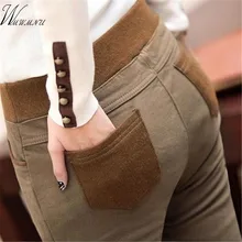 Зимние теплые женские Стрейчевые повседневные хлопковые брюки с высокой эластичной талией, большие размеры, S-4xl, плотные Флисовые женские брюки-карандаш в стиле пэчворк