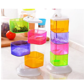 

Four-piece Kitchen Seasoning Box 360-degree Color Seasoning Bottle Rotating Seasoning Jar Combination Kitchen Spice Finisher