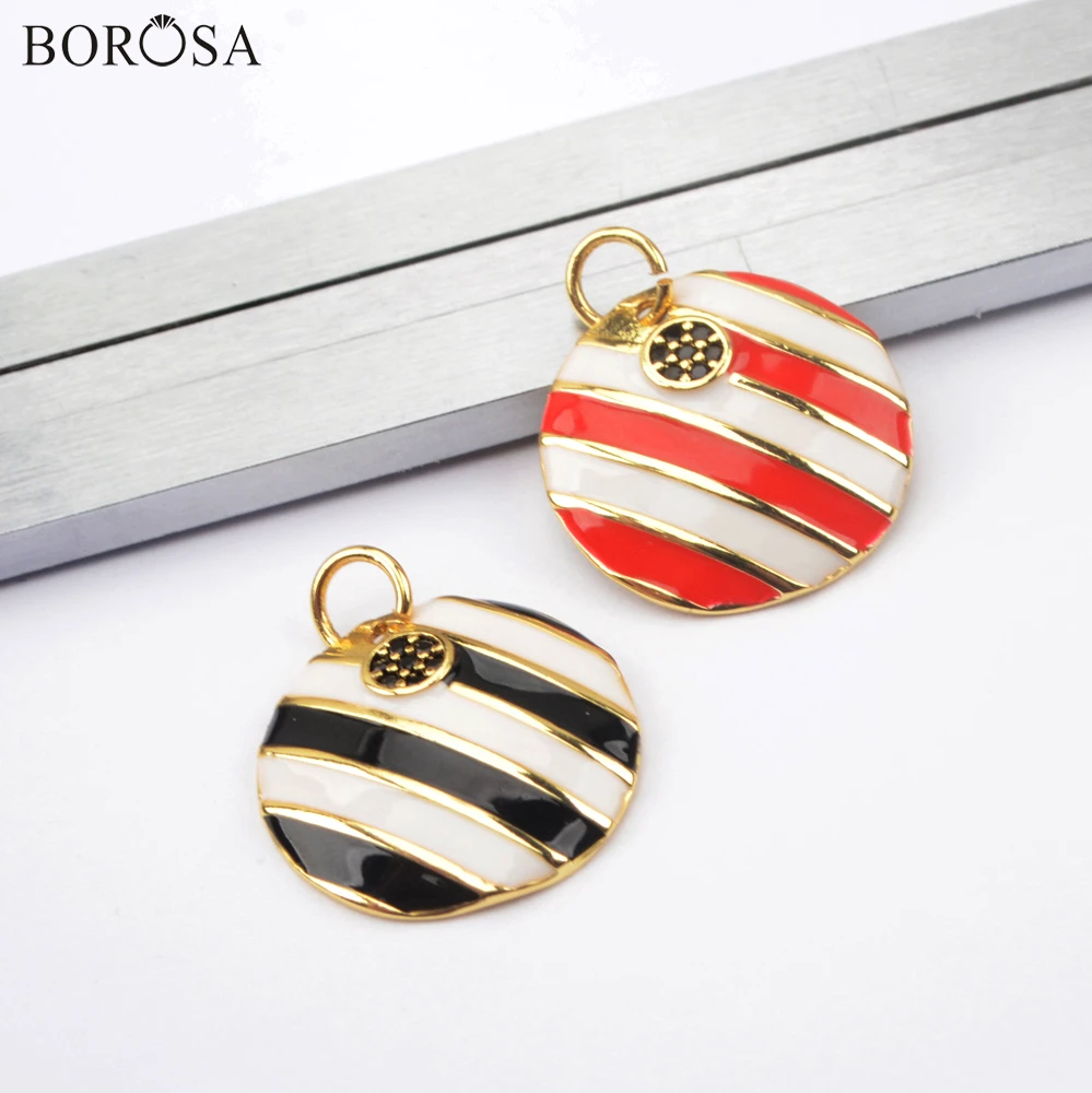 

BOROSA Enamel Paint Pendant for Earrings Jewelry Gold with Black CZ Charms for Necklace Women Jewelry Handmade Women Gift WX1515