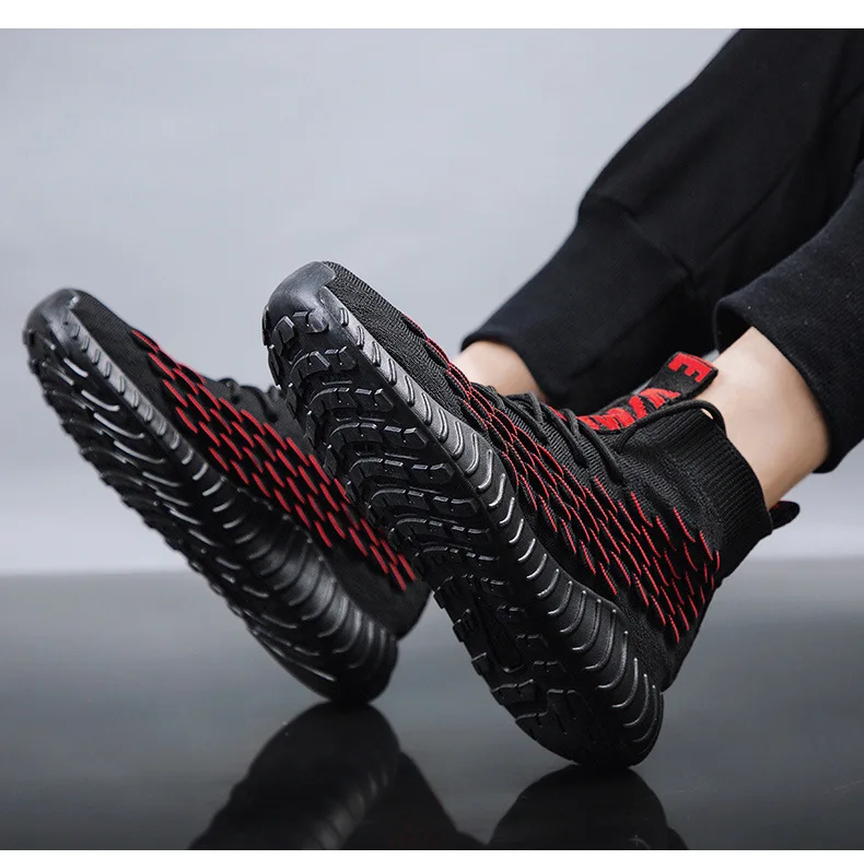 Autumn Fly Woven Scale Coconut Shoes Hight-top Elasticity Socks Shoes Breathable Fashion Man Shoes Versatile Casual Sports