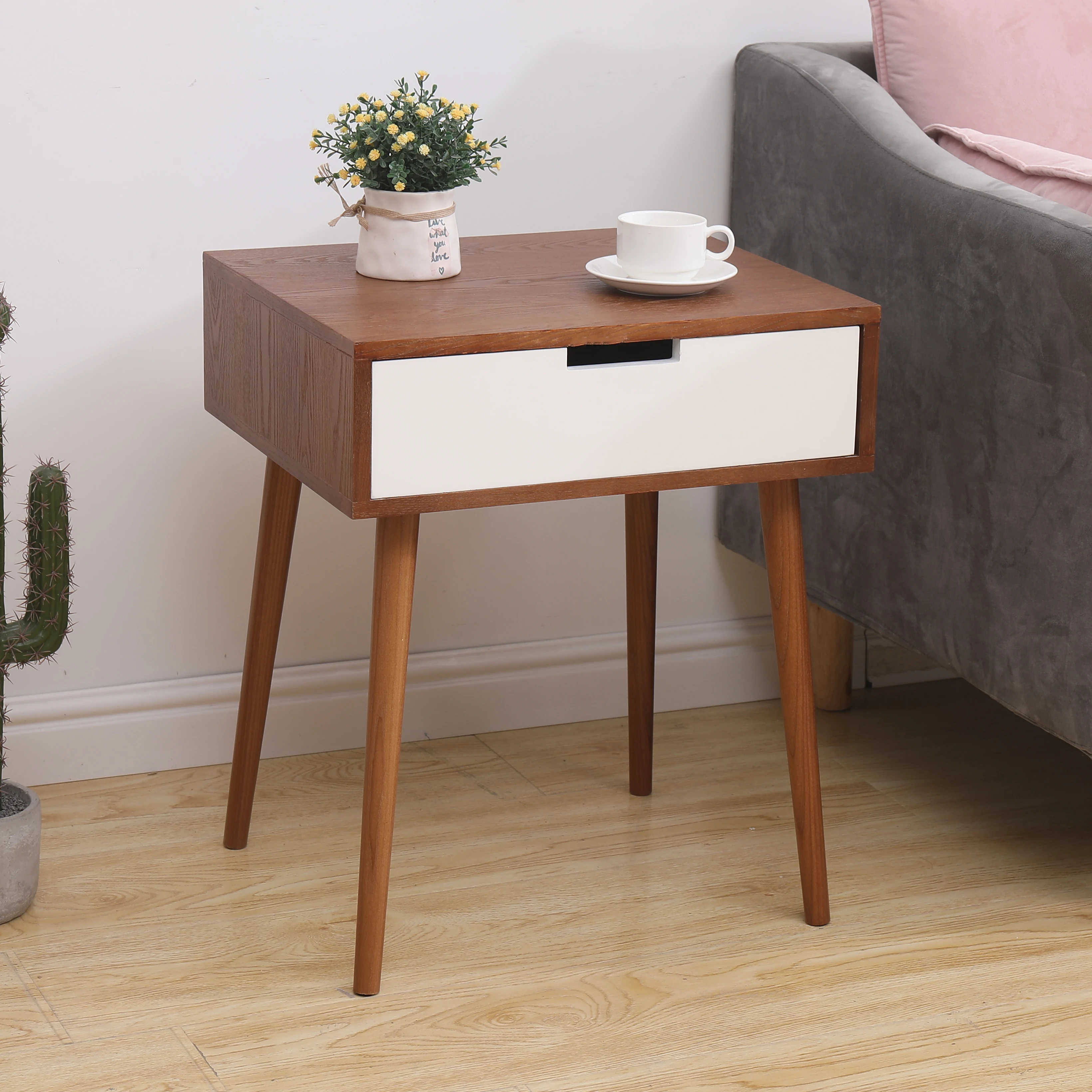 

Modern End Table With Drawer 22.5"H Nightstand Storage Table Coffee Tea Table Bedroom Furniture Fashion