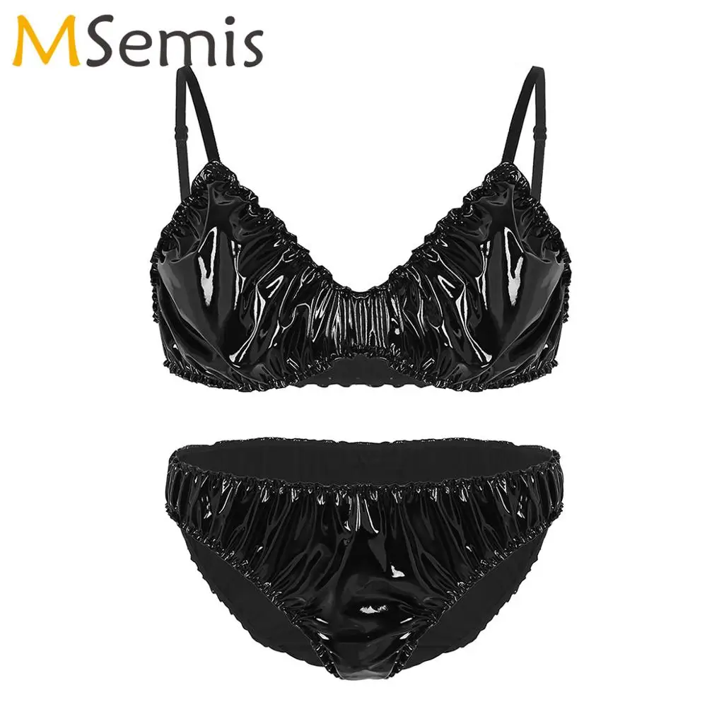 Men Sissy Bikini Lingerie Set Mini Transparent Lace Floral Bra+String Tanga Male Gay Crossdressing Underwear Sets Sexy Nightwear briefs for men