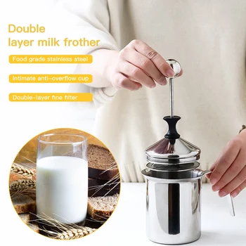 

400/800ML Manual Milk Frother Stainless Steel Double Mesh Milk Creamer Milk Foam Mesh Coffee Foamer Creamer Coffe Maker Creamer