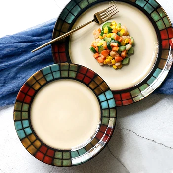

Ceramic Tableware Creative Hand-painted Flat Dinner Plate Household Steak Pasta Breakfast Plate
