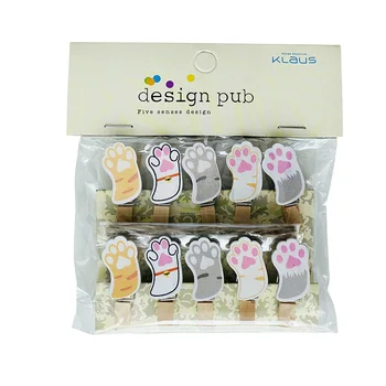 

10 pcs /Bag Little Cats Claw Wooden Paper Clip Decorative Bookmark For Album With Rope