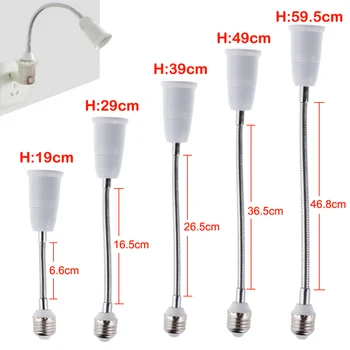 

19cm/ 29cm/39cm/49cm/59.5cm Practical White E27 4A 100-240V LED Light Holder Flexible Bulb Socket Extension Converter