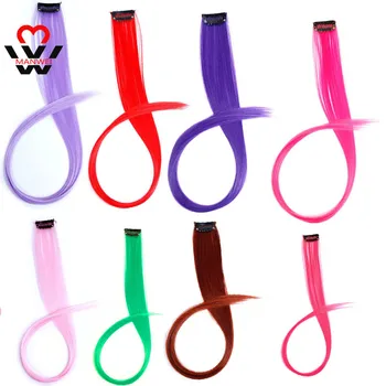 

MANWEI22inches Long Straight Hair Extensions Clip in One Piece Colored Highlight Rainbow Pink Purple Synthetic Hair Strands On