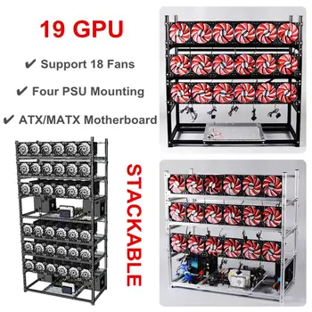 

19 GPU Graphics Card Chassis Rack Open Air Mining Case Computer Graphics Chassis Frame Miner Frame Rig Temp Monitor +18pcs Fan