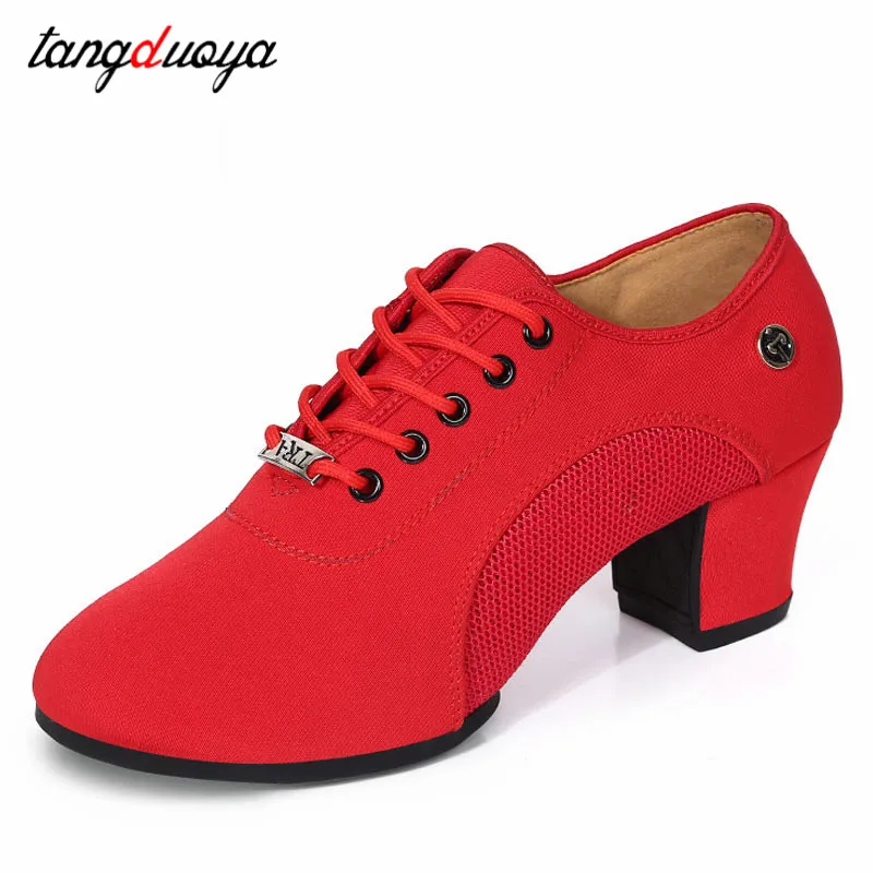 Dance Shoes Woman's Latin Ballroom Dance Shoes Soft Sole Cloth Women Tango Practice Dance Shoes Middle Heel Ladies Non-Slip Sneakers