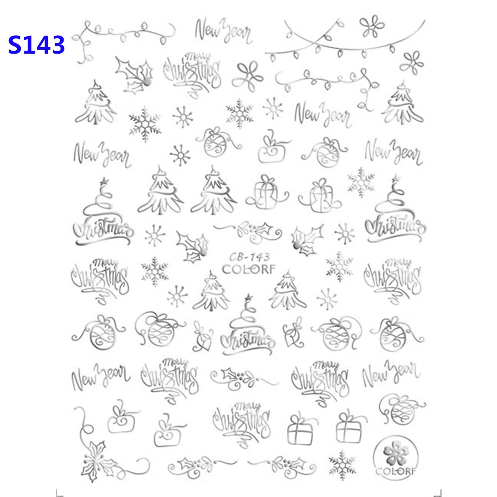 Маникюр ногтей Стикеры s 3D нейл-арта рождественские слайдер обручи со снежинками и изображением оленя и Санта-Клауса клейкая наклейка с пламенем - Цвет: S143
