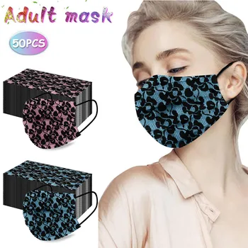 

50pcs Solid Lace Masks For Women Disposable Three-layer Mouth Face Windproof Protection Facemask Elastic Earloop Mascarilla