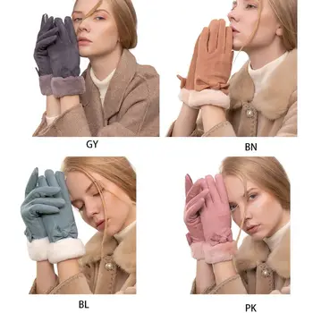 

Women Winter Velvet Thick Lining Warm Touchscreen Gloves Lady Windproof Cute Bowknot Outdoor Driving Ski Full Finger Mittens