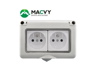 

MACVY Outdoor Waterproof Socket European Union Outdoor Wall Windproof French Socket 2Gang 250V