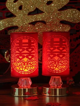 

Wedding table lamp wedding bedside lamp pair of creative bedroom romantic wedding room double happiness Chang Ming lamp