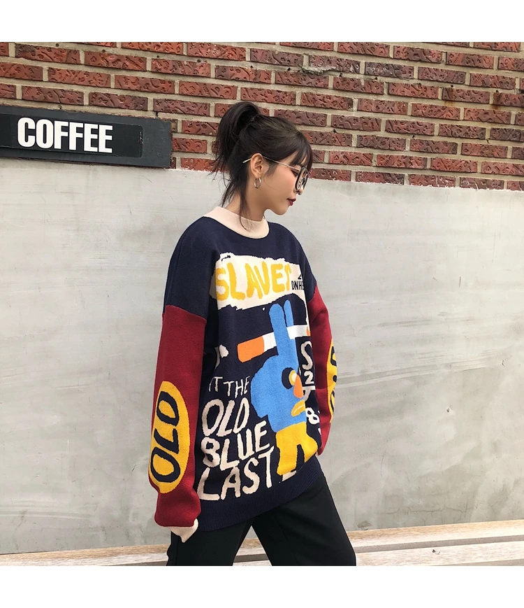 Novelty Funny Sweater Sweet Lady New Streetwear Sweaters Cute O-neck Pullovers Warm Winter Tops