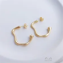 

925 silver needle ears nail 14k bag gold Bao type chic abstract curve earring handmade DIY half yard Pearl