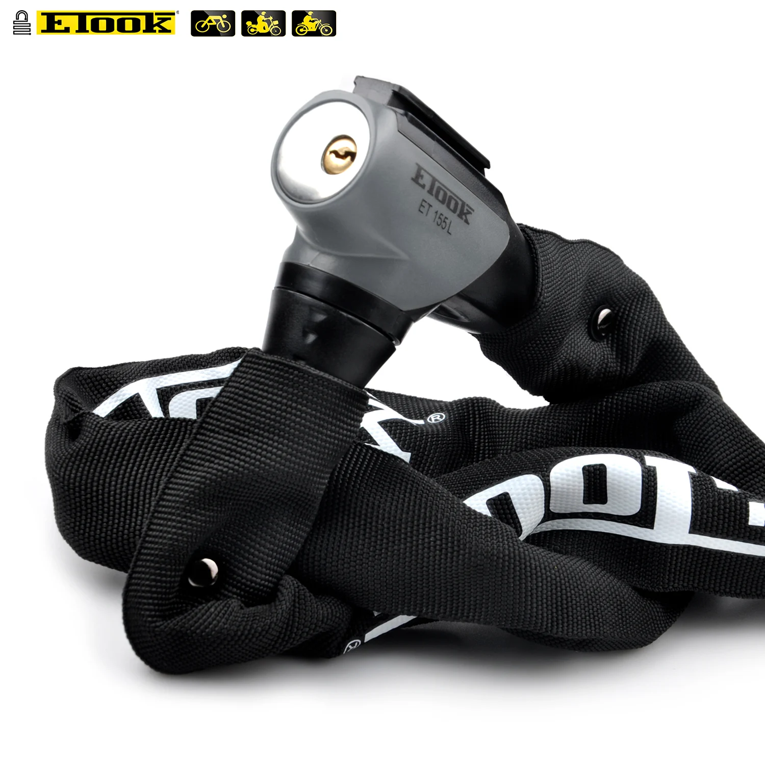 Etook ล็อคแบบพกพาจักรยานเสือภูเขาและถนนสกู๊ตเตอร์ล็อคทนทานผ้าไนลอน Anti Scratch Heavy Duty ยาว Anti Rust โซ่ 1