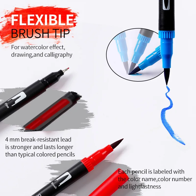 24 Watercolor Markers with Flexible Brush Tip