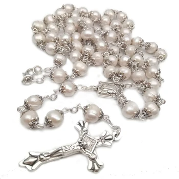 

Catholicism Virgin Mary Necklace Pearls Long Necklace Unisex Alloy Material Corss Pendant Jewelry Necklace