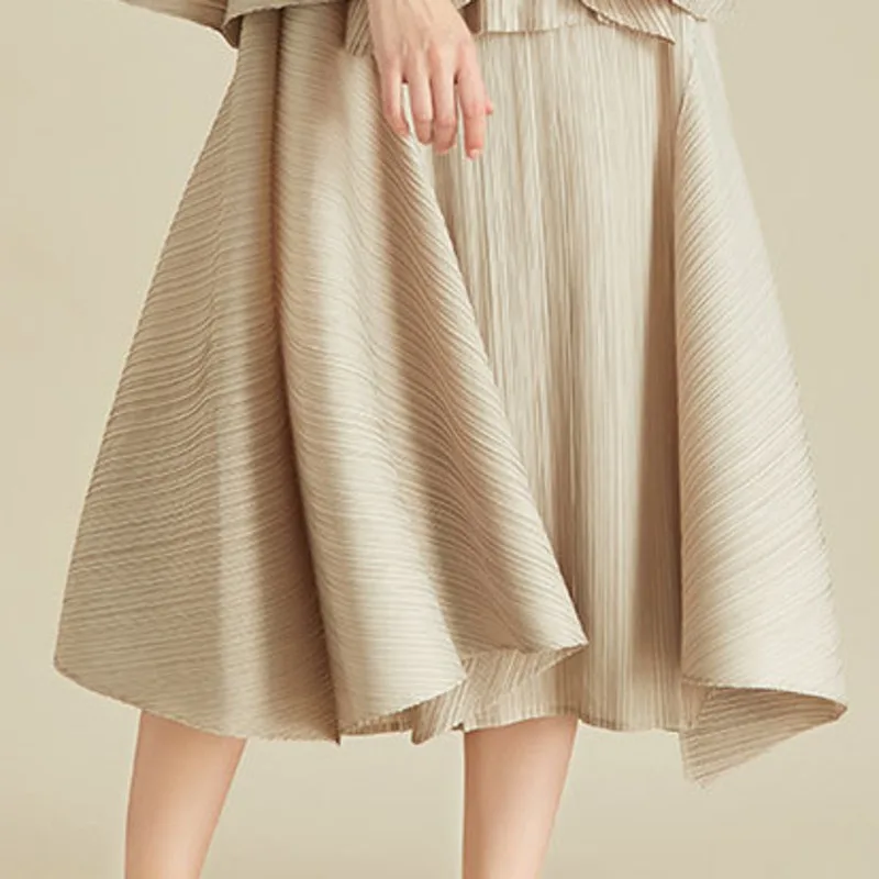 beige Skirt LANMREM бежевый без рукавов с круглым вырезом плиссированная Футболка Высокая талия Стандартная юбка Женский костюм Повседневная мода Осень TV585 - Цвет: beige Skirt