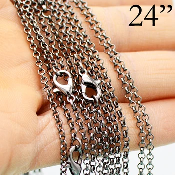 

100 pcs - 24 Inch Gun Metal Necklace, 24 Inches Gun Metal Rolo Necklace, 24'' Link Chain Necklace, 60cm Gun Metal Chain Necklace