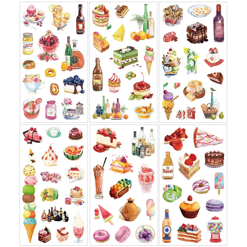 6 Sheets Kawaii Travel Diary Food Sticker Adhesive Craft Stick Label Notebook Computer Phone Scrapbooking Decoration Stationery