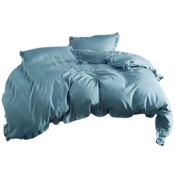 

Duvet Cover Set,Shabby Vintage Ruffle Bedding Set 100% Washed Cotton Quilt Cover with Zipper