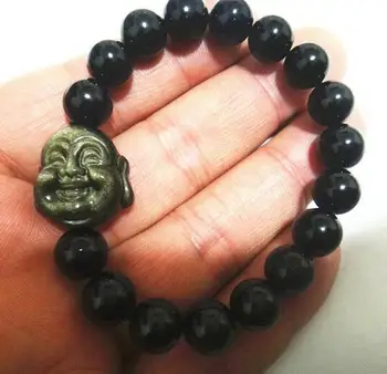 

Natural Obsidian Buddha Head Bracelet Buddha Statue Exquisite Jewellery Small Gift