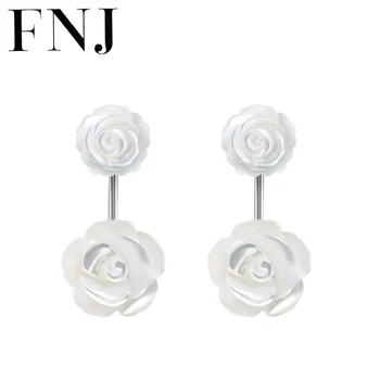 

FNJ Camellia Flower Earrings 925 Silver Jewelry Original Pure S925 Sterling Silver Stud Earring for Women Shell