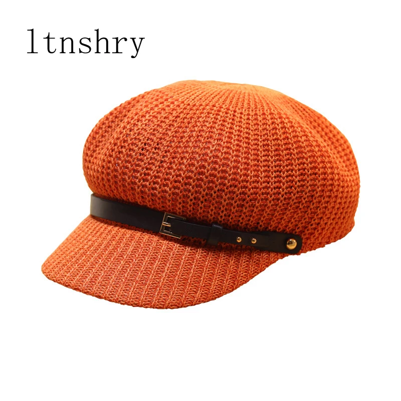 Spring Summer Artist Straw Paper Belt Beret Hat For Women Sun hat Visor Breathable Cap Outdoor Casual Painter Boinas Newsboy Hat