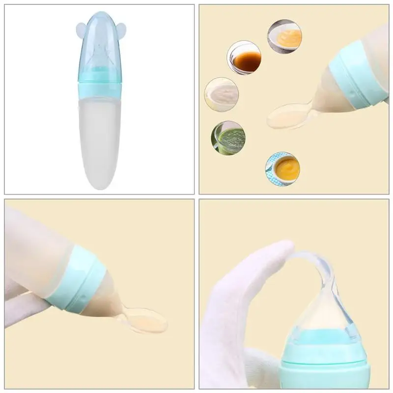 Newborn Baby Squeezing Feeding Bottle Silicone Training Rice Spoon Infant Cereal Food Supplement Feeder Rice Cereal Bottle Spoon