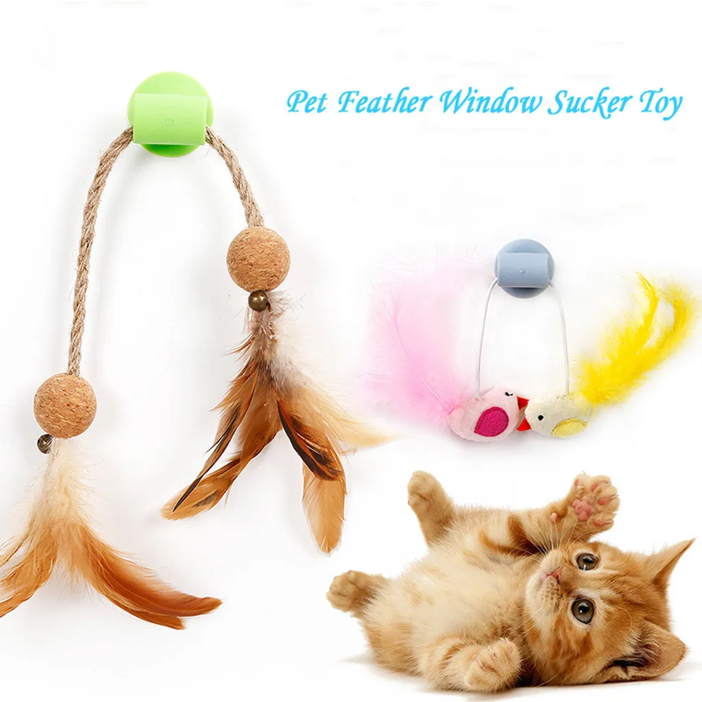 

Pet Feather Window Sucker Cats Play False Birds Scratches Toys Cats Feather Bird feathers funny catnip bell toy