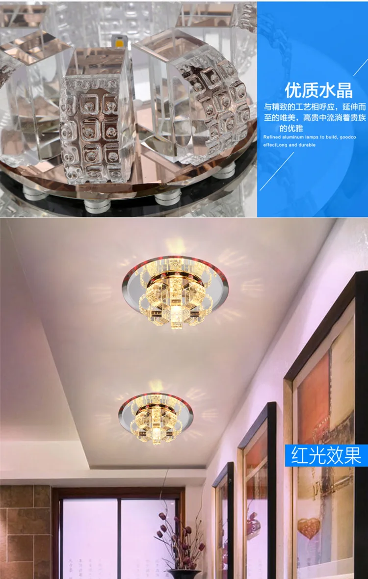 Corredor de Luxo Redondo com Cristal de Luxo Embutida para Varanda Entrada de Luz de Cristal Luz de Teto Moderna Luz Led 20 luz de teto redondo com cristal de